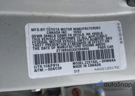 2003 Toyota Matrix Xr из США, поврежденный, VIN 2T1KR32EX3C094956